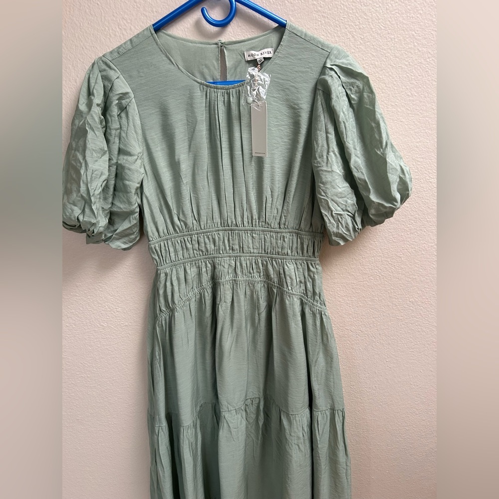 Moon River Sage Green Puff Sleeve Midi Dress Women’s Size S NWT - Picture 2 of 16